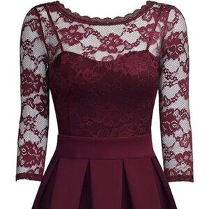 Miusol wine lace 2/3 sleve formal cocktail dress L NWT wedding